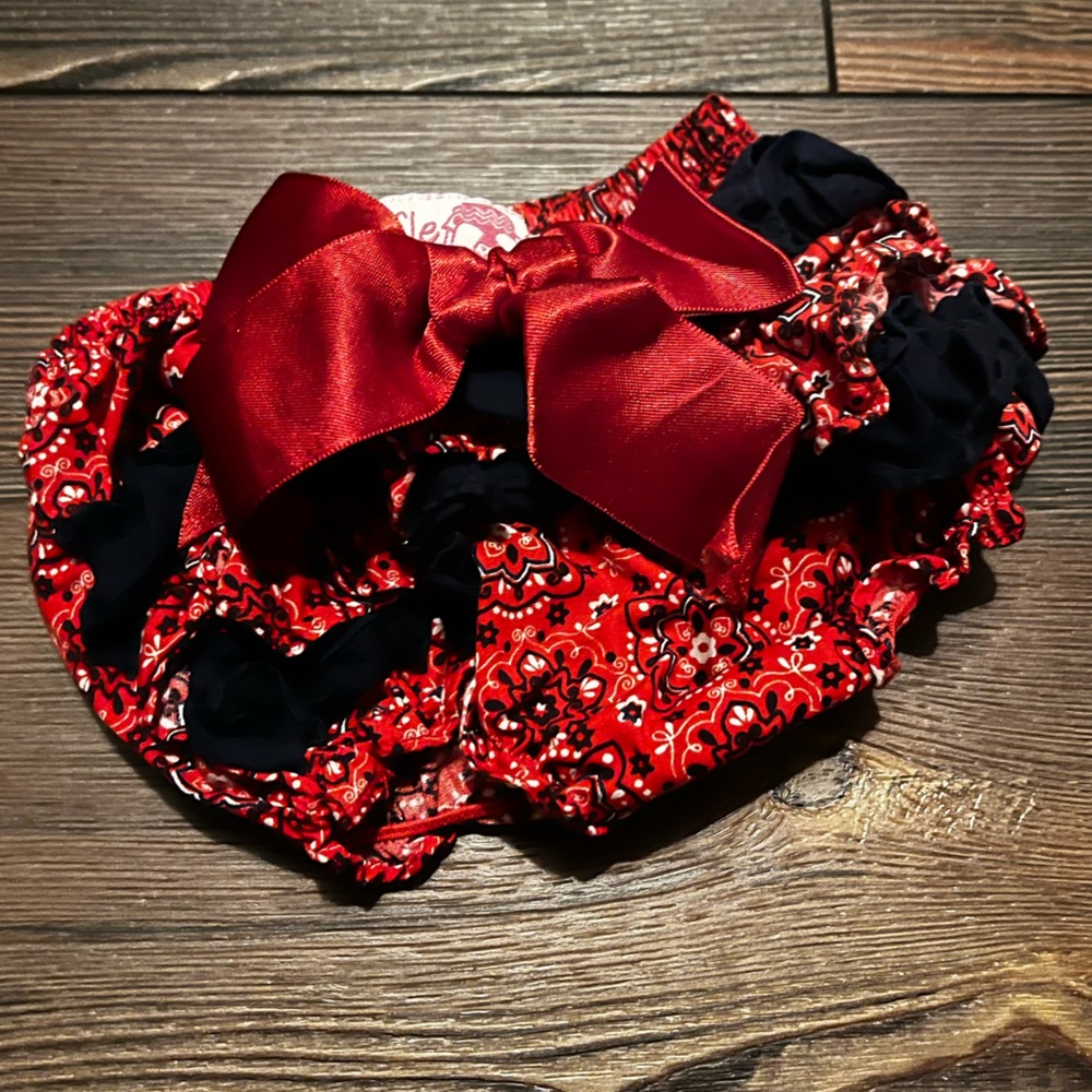 RuffleButts Western Bloomers / Diaper Cover Red & Navy - 3-6 months
